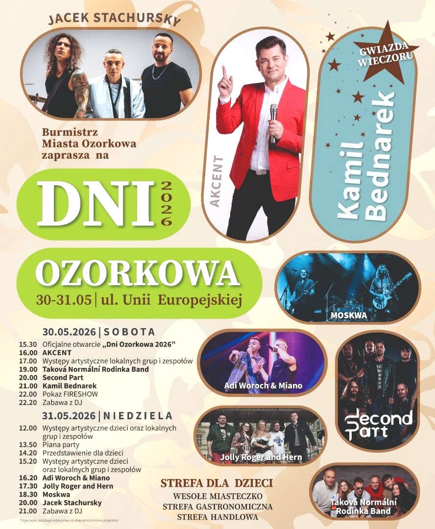 Nie tylko Zenek Martyniuk, Stachursky i Kamil Bednarek! Jakie atrakcje na Dniach Ozorkowa 2026?